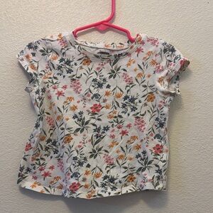 Old Navy White Short Sleeve Tee with Multicolor Floral Print
